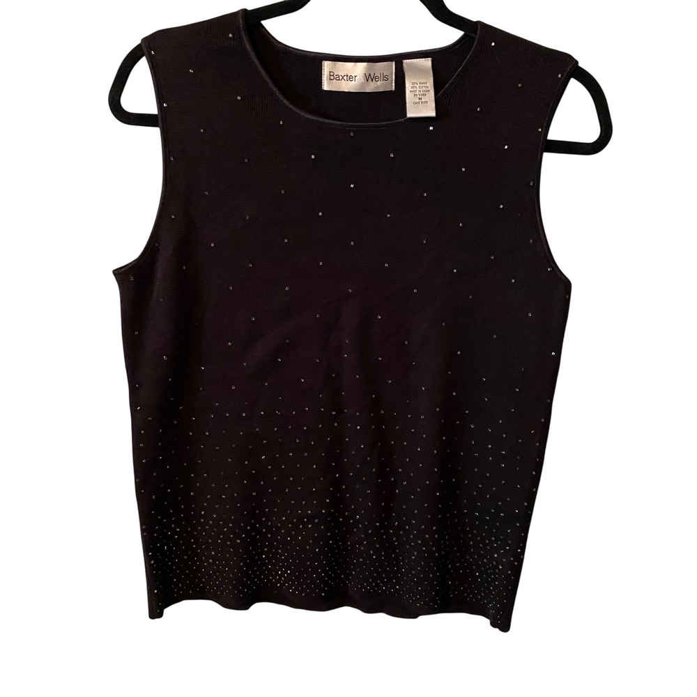 Baxter Wells Black Sleeveless‎ Beaded Knit Top Womens Size Medium